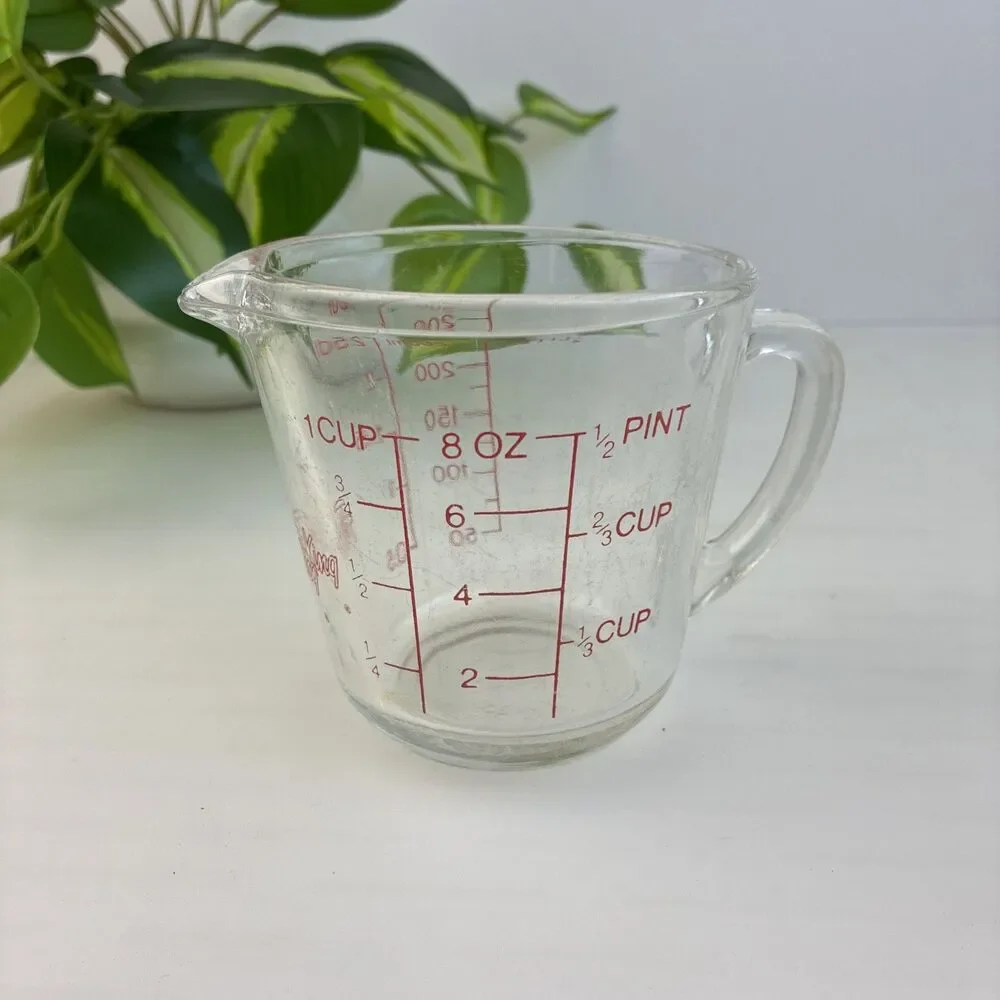 Vintage Fire-King Anchor Hocking Glass Measuring Cup 8 oz 1 Cup #496 Red Letters